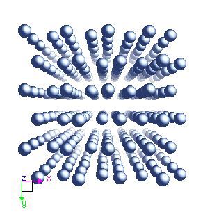 Neptunium crystal structure image (ball and stick style)