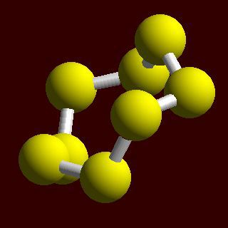 Sulfur crystal structure image (ball and stick style)