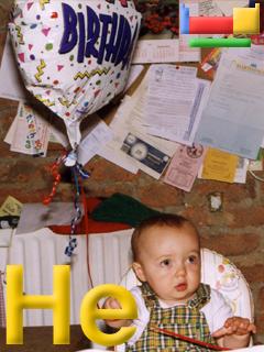 Emma's first birthday balloon is filled with helium and so rises in air.