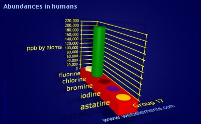 Image showing periodicity of abundances in humans (by atoms) for group 17 chemical elements.